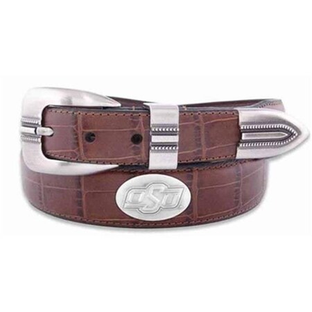Zeppelinproducts ZeppelinProducts OKS-BOLPTCRC-TAN-36 Oklahoma State Concho Croc Tan Leather Belt; 36 Waist OKS-BOLPTCRC-TAN-36